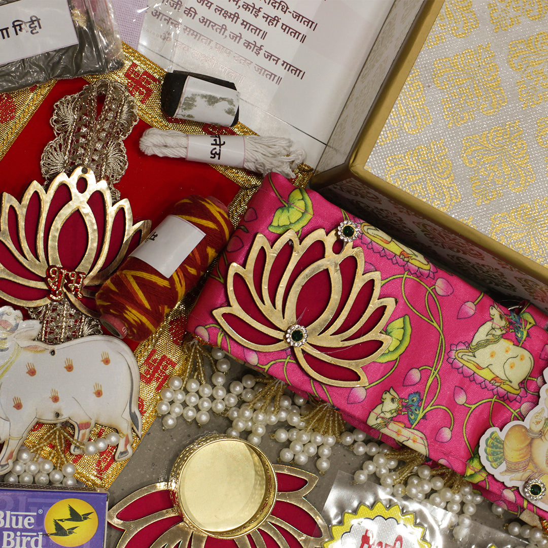 Premium Diwali Puja Kit | Complete Pooja Samagri Set with 40 Decorative Items, Incense, and Essentials